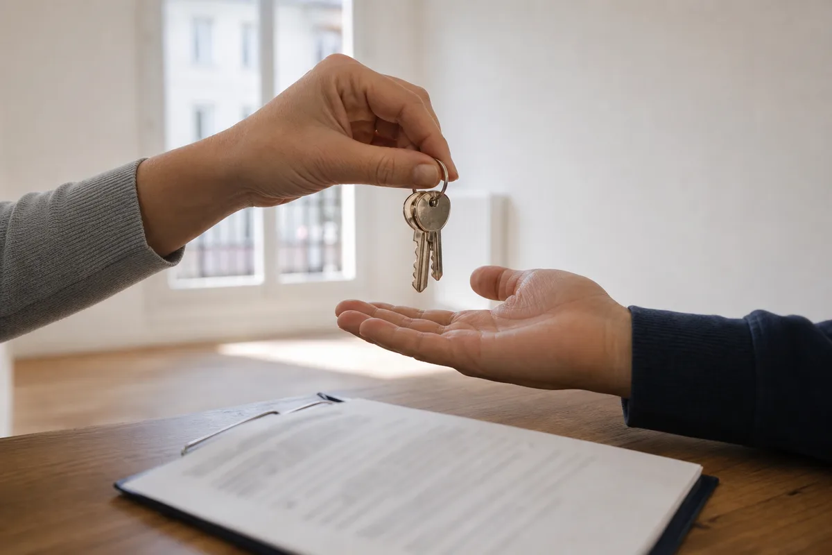 Remise des clés d&rsquo;un premier logement étudiant au-dessus du bail de location