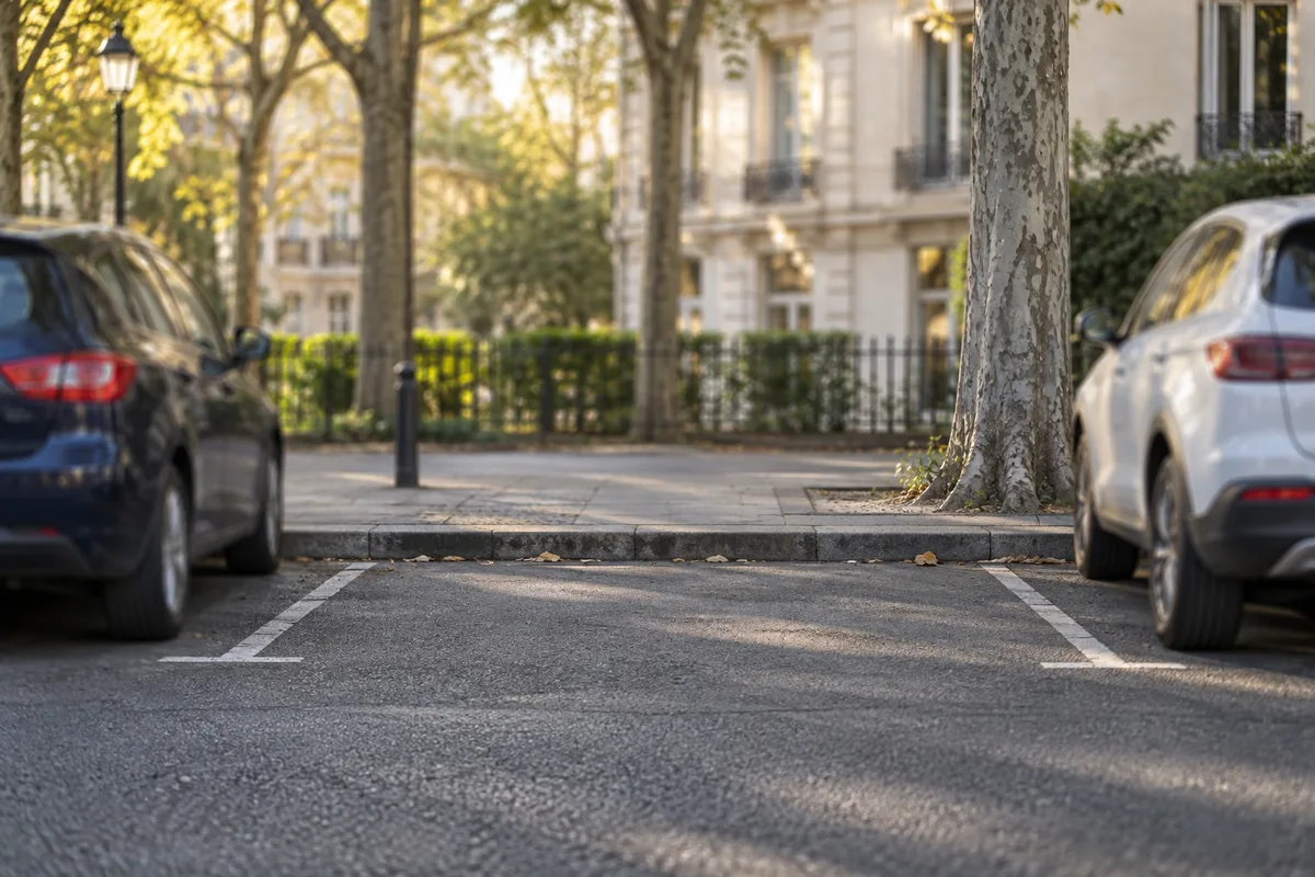 Place de stationnement libre entre deux voitures garées le long d&rsquo;un trottoir